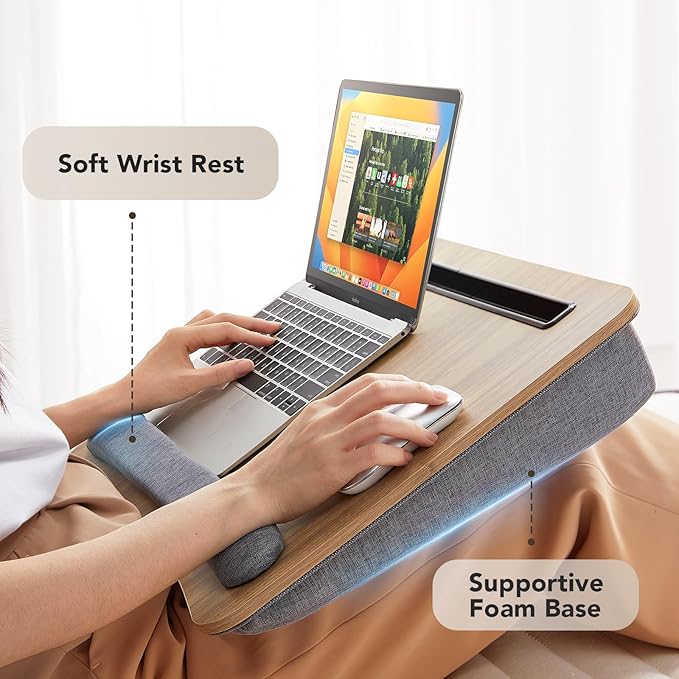 HUANUO Laptop Lap Desk - Portable Lap Desk with Pillow Cushion, Fits up to 17 inch Laptop, with Anti-Slip Strip & Storage Function for Home Office Students Use as Computer Laptop Stand, Book Tablet