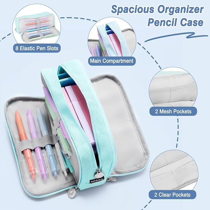 MoKo 59 PCS Aesthetic School Supplies with Cute Pencil Case, Students Stationery Set for Teen Girls & College with Gel Pens, Pastel Highlighters, Mechanical Pencils & Refills, Office Supplies, Blue