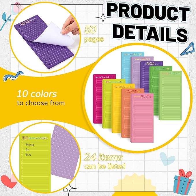 Censen 10 Pack 500 Sheets to Do List Notes Daily Checklist Notepad with 50 Sheets Undated Memo Pad Color Block Shopping List Weekly Plan Notepad Organizer Planners(Multicolor, Motivation Language)