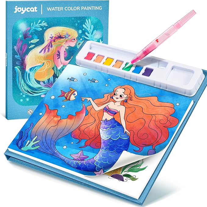 JoyCat Paint with Water Coloring Books for Toddlers, Watercolor Painting Sets for Kids Ages 3-5 4-8, Arts and Crafts Drawing Activities Toy Birthday Gifts for Boys Girls (Ocean Princess)