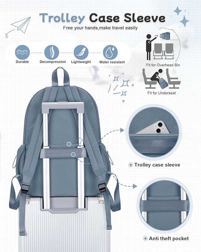 BJLFS Blue Backpack for School Women Girls, Waterproof Bookbag Cute High School Backpack for Men Teen Boys, Lightweight Travel College Mochilas Escolares para Casual Daypack Rucksack