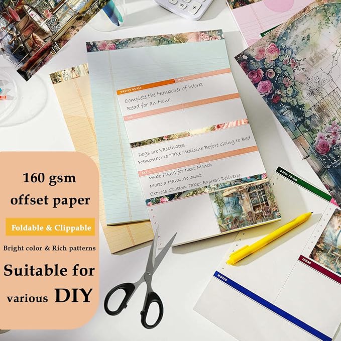 Scrapbook Paper,24 Sheets 6"x 6" Vintage Scrapbook Supplies,Single-Sided Pattern Decorative Cardstock Paper for Junk Journal,Card Making,DIY Album, Art Journaling,Decoupage Craft,Paris Cafeteria