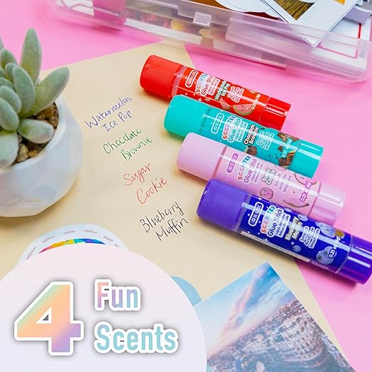 BAZIC Products Scented Glue Sticks, Washable, Assorted Scents 6 Grams, Smooth All Purpose Acid Free Clear Glue Stick for Photos Paper Kids Students at Home School Office (4/Pack), 144-Pack