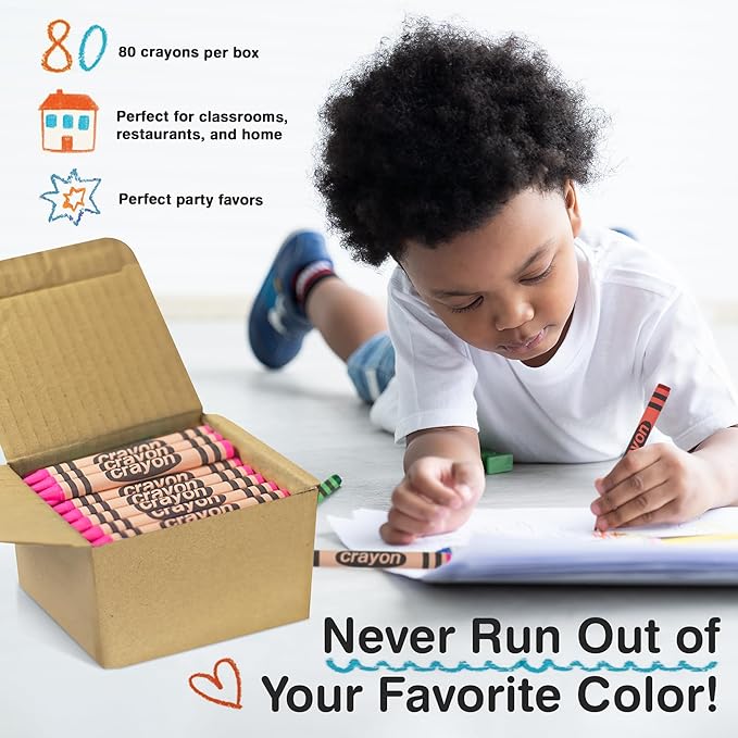 Lucky Art Pink Crayons Bulk - 80 Count Regular Size Single Color Crayon Refill, Non-Toxic Art Supplies for Teachers, Classrooms and School Projects
