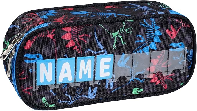 Cambond Pencil Case for Boys - School Pencil Pouch Kids, Black Dinosaur | Cute Pencil Case for Kids With Name Card and Slot, Boys Aesthetic Shool Supplies for Staionary, Water-Resistent Pen Bag