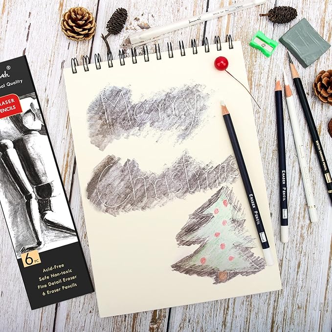 Brusarth Eraser Pencils Set - Professional 3pc Erasing Small Details or Add Highlights for Sketching, Colored Pencils, Charcoal Drawings. Fine Detail Eraser for Beginners & Artists