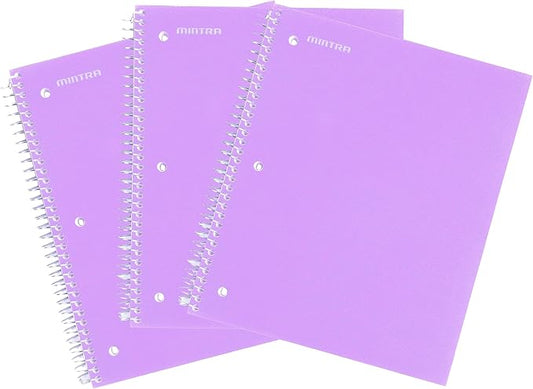 Mintra Office Durable Spiral Notebooks, 1 Subject, (Lavender, College Ruled 3pk)