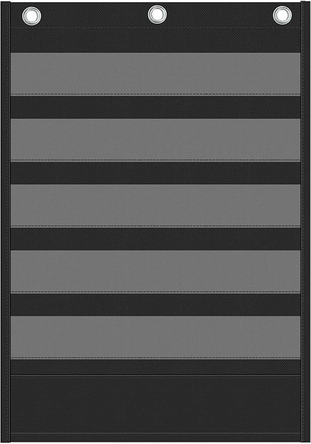 Yoink 5+1 Standard Pocket Chart, Clear 5 Pockets with 1 Extra Storage Pocket for Classroom, Word Wall and Sentence Strips Hanging Chart for Vocabulary Learning, Teacher Supplies(Black)