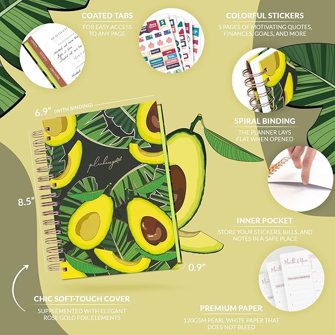 PLANBERRY Hourly Schedule Planner Premium – Undated Weekly Organizer with Time Slots & Monthly Budget – Time Management, Goal Setting, to-Do List & Habit Tracker –6.9″x8.5″(Avocado Green)