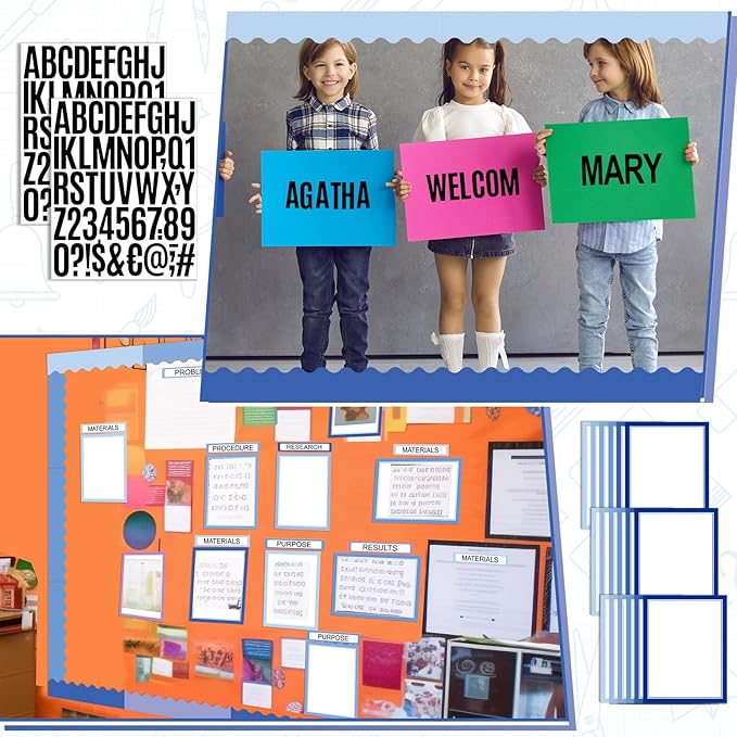 Sinload 92 Pcs Science Fair Board Supplies 60 Trim Scalloped Poster Boards 18 Presentation Subtitles 6 Project Titles 8 Letter Sticker for Classroom Display Boards(Blue Tone,Wave)