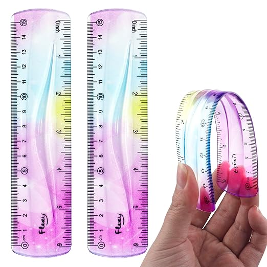 2 PCS 6 Inch Flexible Ruler, Bendable Plastic Ruler, Soft Bendable Gradient Colour Rulers with Centimeters and Inches for Student School Classroom Office Supplies