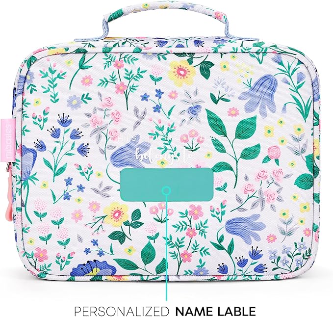 mibasies Kids Lunch Box for Girls Toddler, Insulated and Reusable Lunch Bag for School, Floral Sky Blue