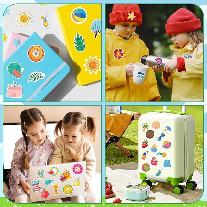 OHOME Summer Stickers | 100 PCS Hawaiian Beach Stickers for Kids - Vinyl Summer Games Toys Gifts Activities Party Favors Supplies - Tropical Crafts Bulk for Classroom Home - Travel Essential for Kids