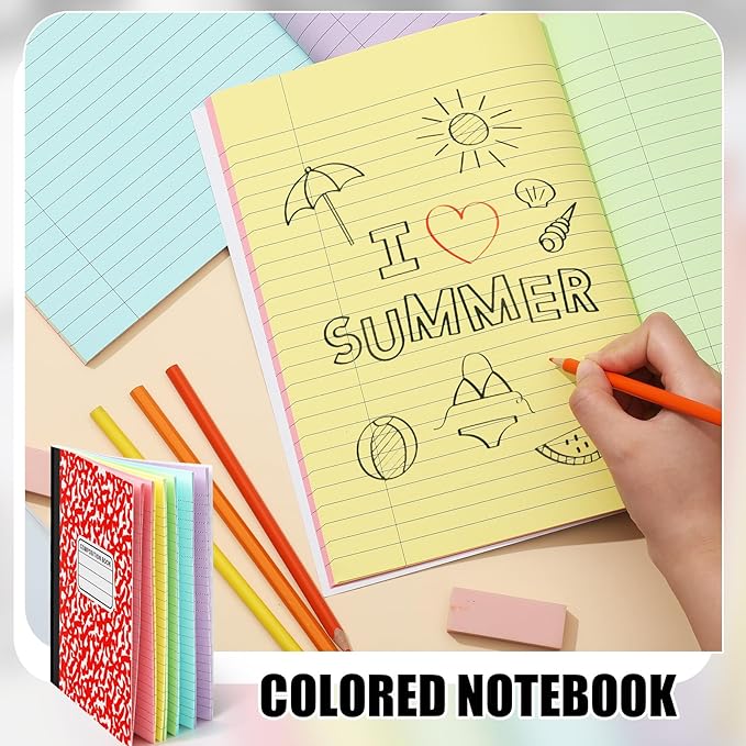 Henoyso 12 Pcs 120 Pages Colored Paper Notebooks 9.75" x 7.5" Bright Colors Lined Paper Notebook Wide Ruled Marble Notebooks Journals Bulk for Office School Supplies(Multicolor)