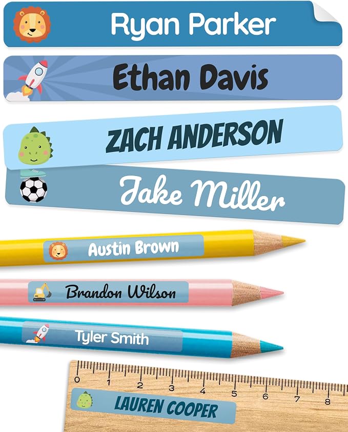 Personalized Kids Name Labels for Pencils Blue [75pcs] - Waterproof Name Stickers for School & Daycare - Pencil Custom Name Stickers - Children Name Stick On Labels for Pens (2.0”x0.3”)