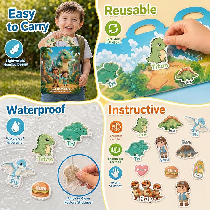 6 Sets Reusable Sticker Books for Toddlers 3-6, Jelly Sticker Book Toddlers 1-3, Kids Sticker Activity Toys 3 4 5 6, Waterproof Travel Books Girls & Boys