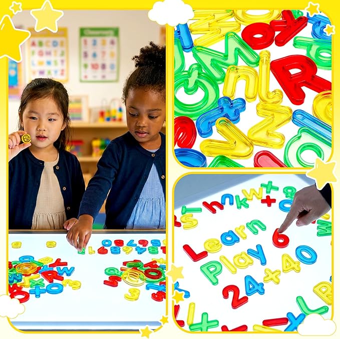 Bbiamsleep 134 Pcs Multi-Color Plastic Letters and Numbers Transparent Letters and Numbers Plastic Alphabet Letters Light Table Manipulatives for Counting and Spelling, Ages 3+