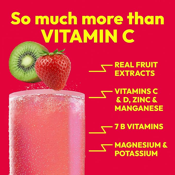 Emergen-C 1000mg Vitamin C Immune Support Powder Strawberry Kiwi 30CT includes Zinc, Manganese, 7 B Vitamins and Electrolytes for Back to School Essentials