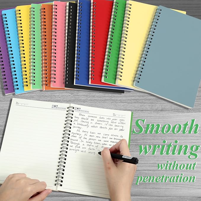 Leelosp 12 Pcs Small Spiral Notebook Lined Spiral Journal College Ruled Notebook Wire Bound Kraft Cover, 120 Pages for Work (Colorful,5.5 x 8.3 Inch)