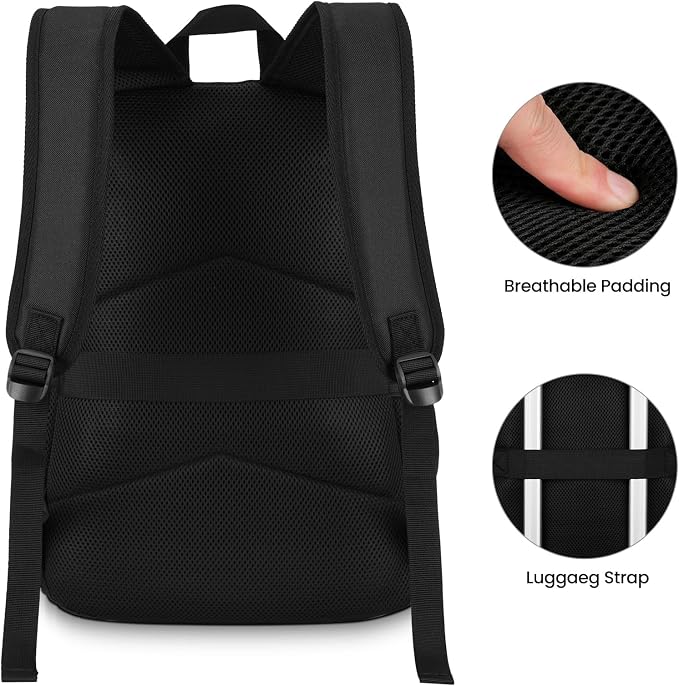 ZUBOND Unisex Black Backpack for School & Travel - Lightweight Laptop Backpack Fits 15.6 Inch Notebook, Water Bottle Pocket - Ideal for Teens, College Students, Adults