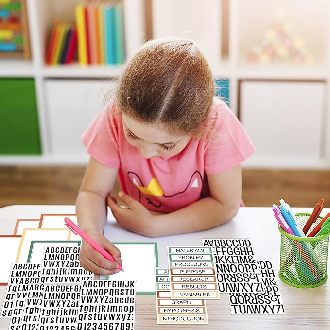PerKoop 36 Sheets Science Fair Board Poster Boards Supplies 24 Self Adhesive Presentation Subtitles 4 Science Fair Project Titles 8 Personalized Letter Sticker for Classroom(Boho Color)