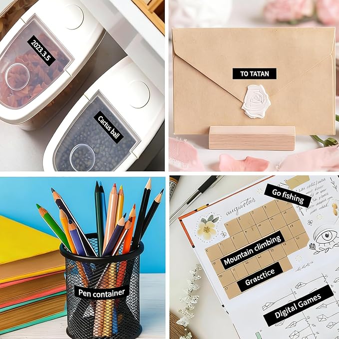Phomemo P12 Label Tape Compatible with DYMO Label Maker Refills LT-100H | LT-100T 200B, for P12 LT12 F12 Label Makers 12mm x 4m(1/2''X 13') 3-Pack White on Black for School Name Tag Home Outdoor