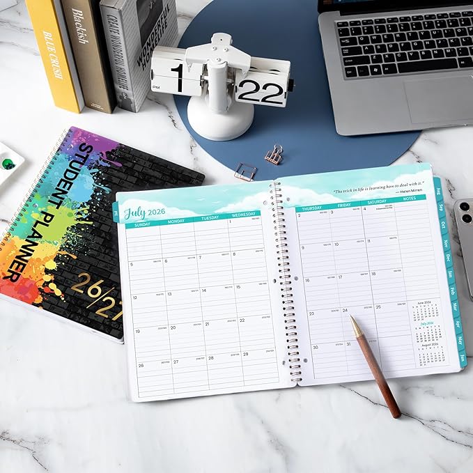 Student Planner 2026-2027 - Monthly and Weekly School Planner 2026-2027 with Stickers, July 2026 - June 2027, 9" x 11", Green Tabs