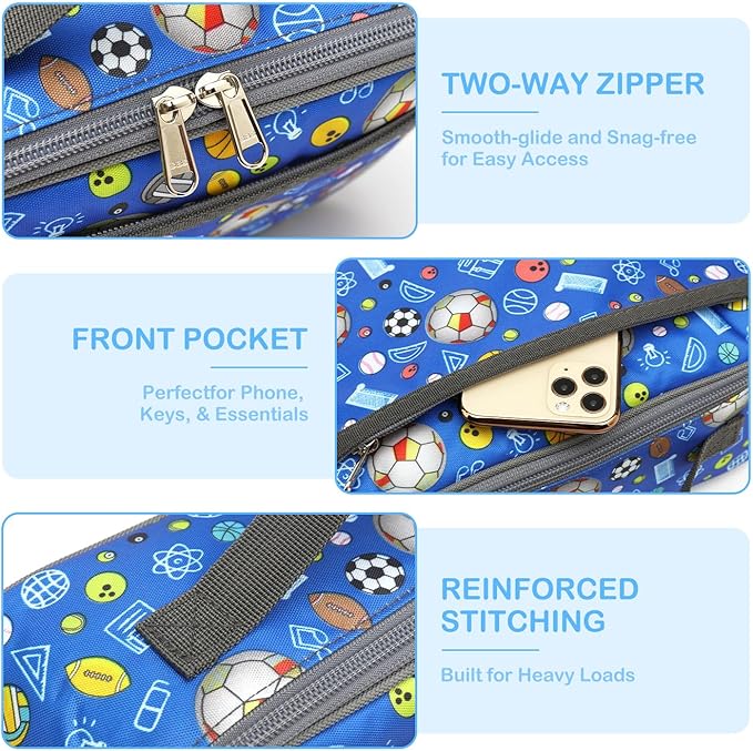 FlowFly Kids Lunch box Insulated Soft Bag Mini Cooler Back to School Thermal Meal Tote Kit for Girls, Boys,football