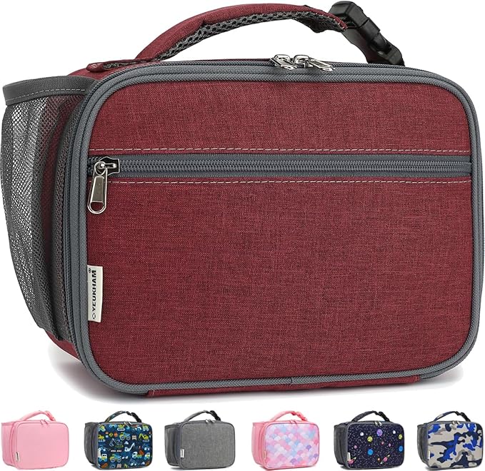 GYEUKHAM Insulated Lunch Box for School, Thermal Reusable Durable Freezable Lunch Bags for Kids Boys Girls Men Women - Small Soft Cooler Portable Lunch Tote Kit for Work Picnic Travel,Dark Red