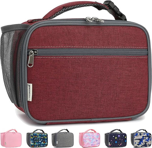 GYEUKHAM Insulated Lunch Box for School, Thermal Reusable Durable Freezable Lunch Bags for Kids Boys Girls Men Women - Small Soft Cooler Portable Lunch Tote Kit for Work Picnic Travel,Dark Red