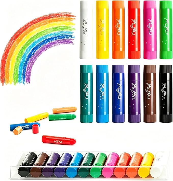 MayMoi Tempera Paint Sticks - 12 Bright Colors, Quick Drying, Easy to Color and Washable Crayons for Teens and Students