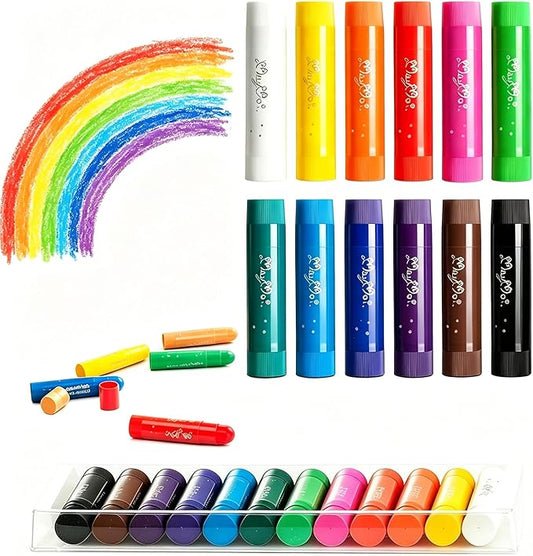 MayMoi Tempera Paint Sticks - 12 Bright Colors, Quick Drying, Easy to Color and Washable Crayons for Teens and Students