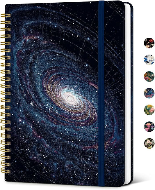 Taja Lined Spiral Notebook Journal for Women A5(5.8" × 8.3"), Cute Hardcover Notebook for Work, School & Note Taking, Pretty College Ruled Journal for Writing, 140 Pages, Galactic Spiral