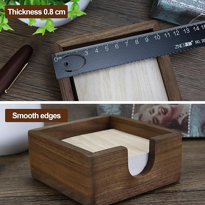 MultiBey Black Walnut Sticky Note Holder - Handcrafted Solid Wood Note Dispenser with Sheets, U-Shaped Easy Access Design & Non-Slip Base for Minimalist Office Desk Decor (3x3 inch)