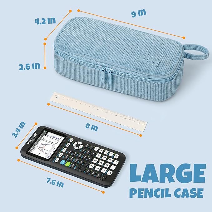 SUNEE Cute Pencil Case, Large Capacity Pencil Pouch Aesthetic Zipper Pencil Bag, Big Storage Pen Organizer for Stationery, Soft Corduroy Pencil Box Back to School Supplies for Teen Girls Boys, Blue
