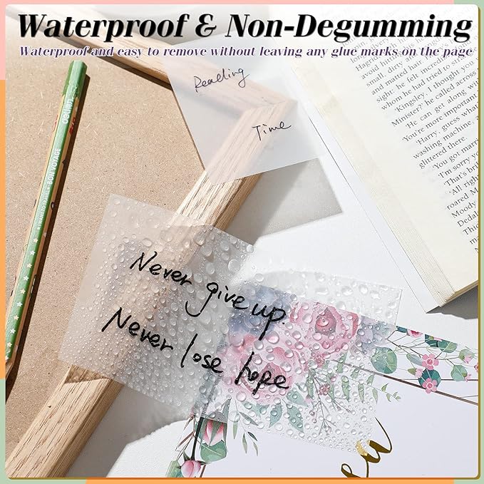 [1000 PCS] Transparent Sticky Notes, 6 Sizes Clear Sticky Notes Pads, Waterproof Self-Adhesive Translucent Sticky Notes for Annotating Books, See Through PET Notes for School & Office