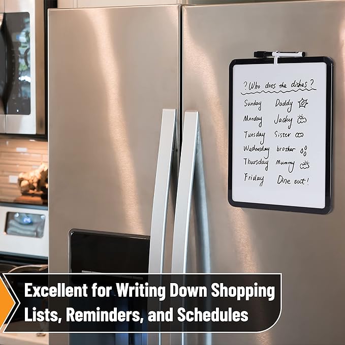 Mr. Pen- Dry Erase Board, 14” x 11” with a Black Dry Erase Marker, Black Frame, Small Mini White Board for Students, Fridge, Wall, Locker, Includes Double Sided Tapes