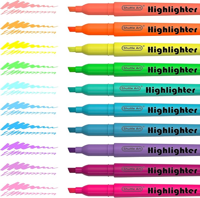 Shuttle Art Highlighters, 30 Pack Highlighters Assorted Colors, 10 Colors Chisel Tip Dry-Quickly Non-Toxic Highlighter Markers for Adults Students Highlighting in Home School Office