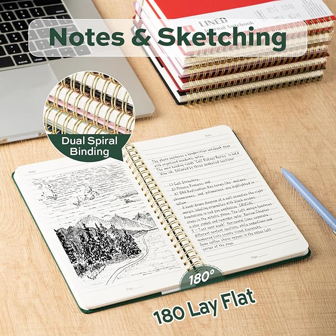 deli Dark GreenLined Spiral Journal Notebook, 160 Pages, A5 (5.5"x8") Hardcover Writing Notebook, College Ruled Spiral Bound Journal for Women & Men - Perfect for Work, School, Office & Note Taking
