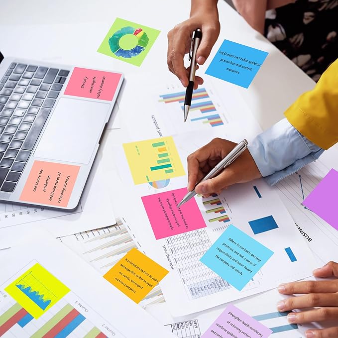 (24 Pads) Sticky Notes 3x3 in Post, 12 Bright Colors Self-Stick Note Pads it, Strong Adhesive, Easy to Post for Home, Office, Notebook