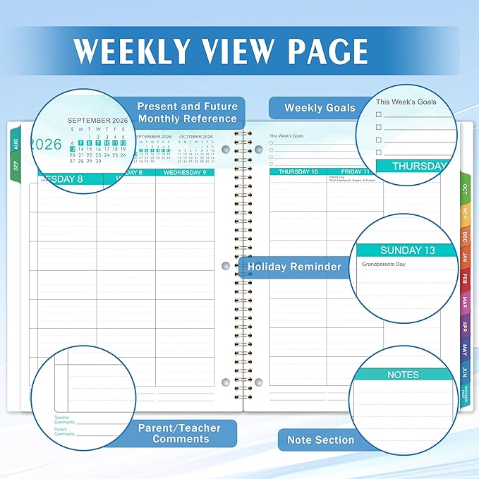 Student Planner 2026-2027 - Monthly and Weekly School Planner 2026-2027 with Colorful Tabs & Stickers, Aug. 2026 - June 2027, 9" x 11", Academic Planners - Blue