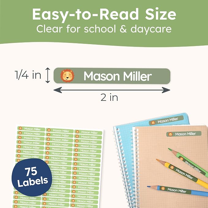 Personalized Kids Name Labels for Pencils Green [75pcs] - Waterproof Name Stickers for School & Daycare - Pencil Custom Name Stickers - Children Name Stick On Labels for Pens (2.0”x0.3”)