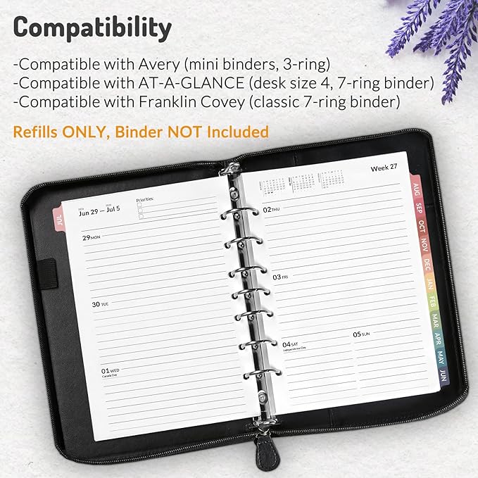 Forvencer 2026 Weekly & Monthly Planner Refills for A5 7-Ring Binders, July 2026 - Jun 2027, 7-Hole Punched Planner Inserts with Colorful Monthly Tabs, Small Calendar Organizers, 5-1/2" x 8-1/2"