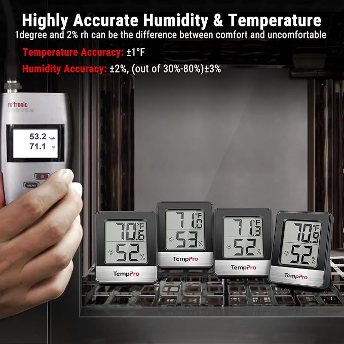 TempPro TempAir Digital Hygrometer Indoor Thermometer | Humidity Meter Room Thermometer with Temperature and Humidity Monitor Mini Hygrometer, Black