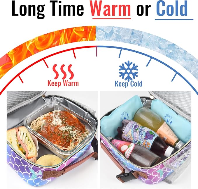 Genteen Lunch Box for Kids, Boys - Insulated Small LunchBox Reusable, Zip Closure & Buckle Handle, Portable Cooler for Work, School, Travel (Mermaid)
