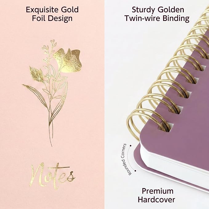 Bible Journal for Women - 2 Pack Pink & Purple A5 Spiral Notebook (5.7" x 8.3") | Christian Notebook for Bible Study, Sermon Notes & Prayer Journaling | Aesthetic School Supplies with Gold Foil Design