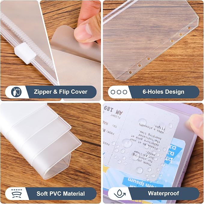 12PCS A6 Binder Pockets, 6 Holes Budget Cash Envelopes