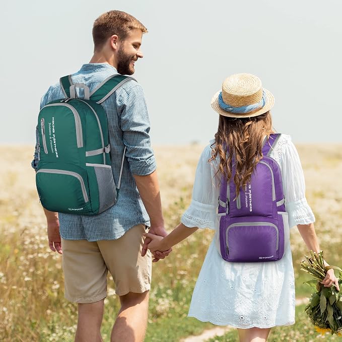ZOMAKE Lightweight Packable Backpack, Water Resistant Foldable Daypack 35L | Light Hiking Backpacks Collapsible Day Pack for Travel, Everyday Carry, Multi Compartment Storage, Adjustable Strap (Purple)