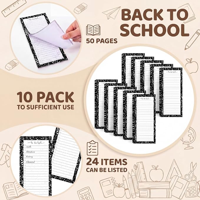 Censen 10 Pack 500 Sheets to Do List Notes Daily Checklist Notepad with 50 Sheets Undated Memo Pad Color Block Shopping List Weekly Plan Notepad Organizer Planners(Black,Marble)