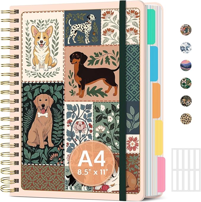 Large Spiral Notebook with Dividers & Tabs, 8.5" x 11" Hardcover 5 Subject Notebook for Work, 280 Pages, College Ruled, Cute Journal for Women, Perfect for Study & Office Note Taking, Loyal Friends